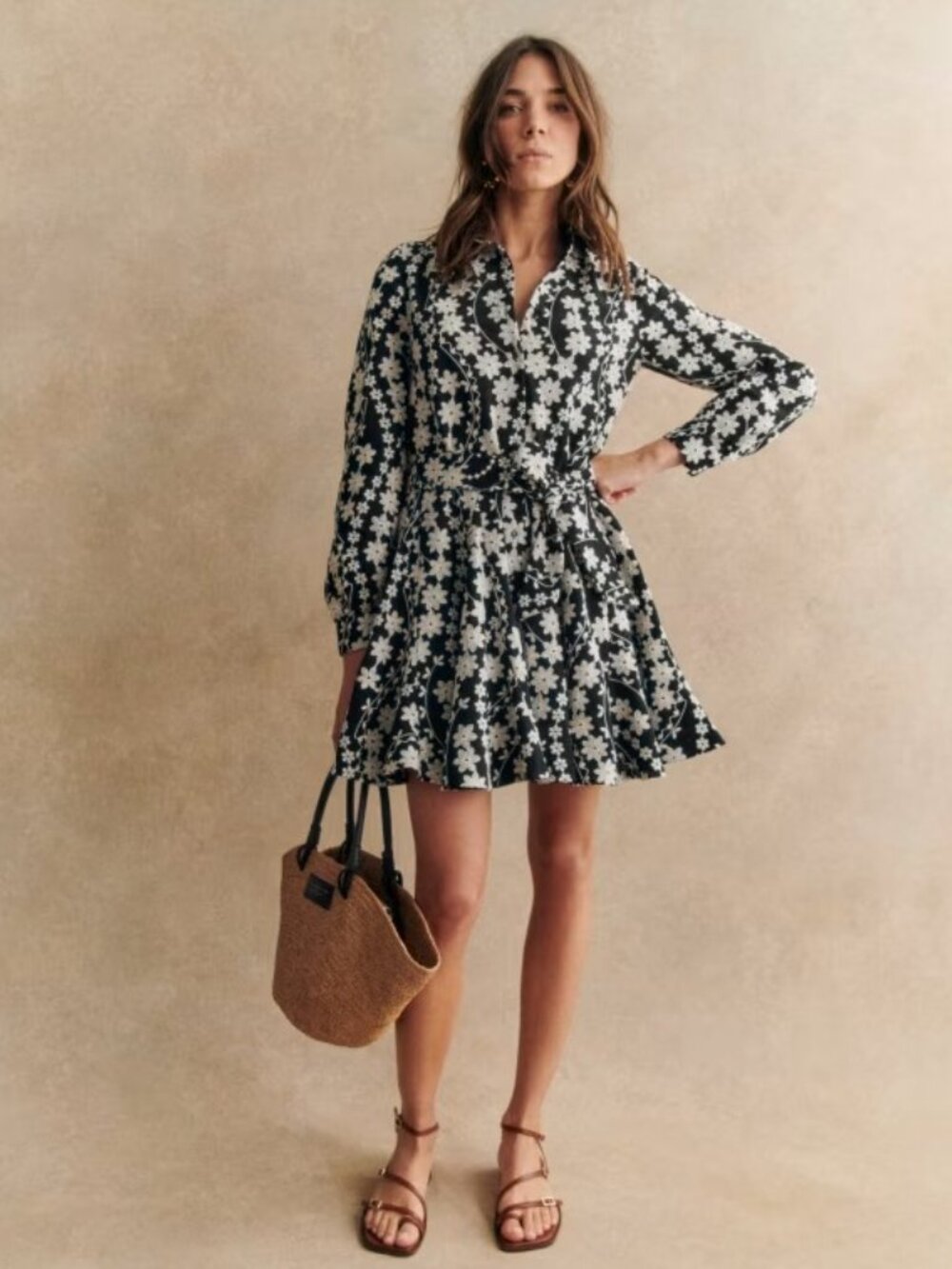 NEW Sezane Sol Dress Sz 2/34 Cotton Black White Embroidered